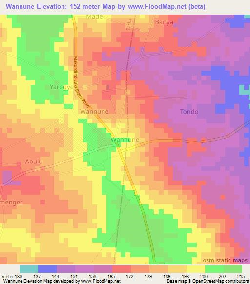 Wannune,Nigeria Elevation Map