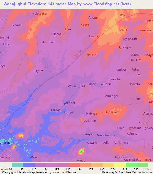 Wannjughul,Nigeria Elevation Map