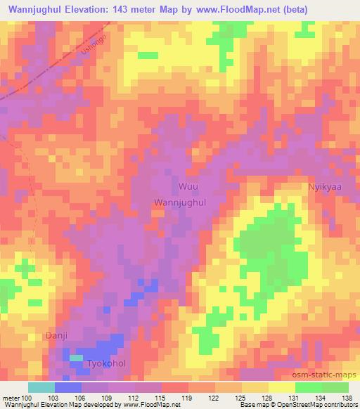 Wannjughul,Nigeria Elevation Map