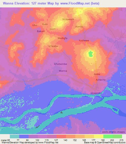 Wanna,Nigeria Elevation Map