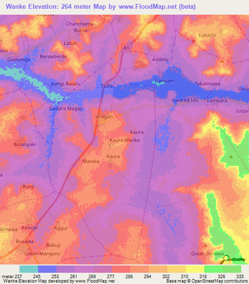 Wanke,Nigeria Elevation Map