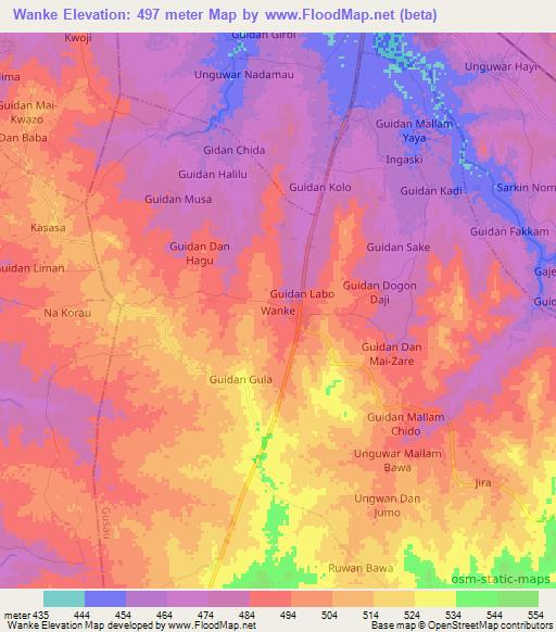 Wanke,Nigeria Elevation Map