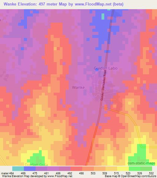 Wanke,Nigeria Elevation Map