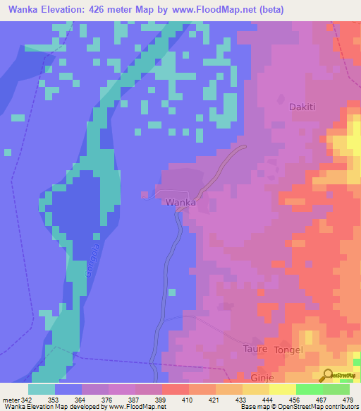 Wanka,Nigeria Elevation Map