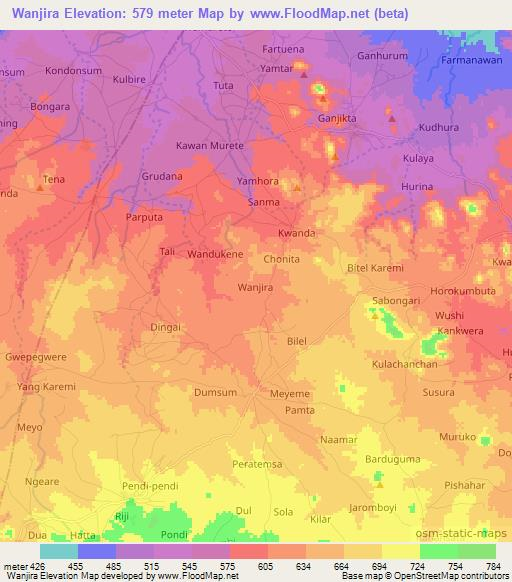 Wanjira,Nigeria Elevation Map