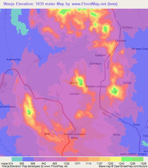 Wanje,Nigeria Elevation Map