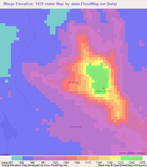 Wanje,Nigeria Elevation Map