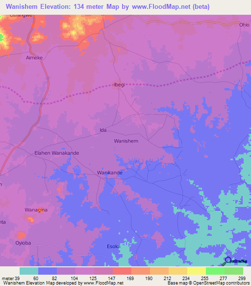 Wanishem,Nigeria Elevation Map