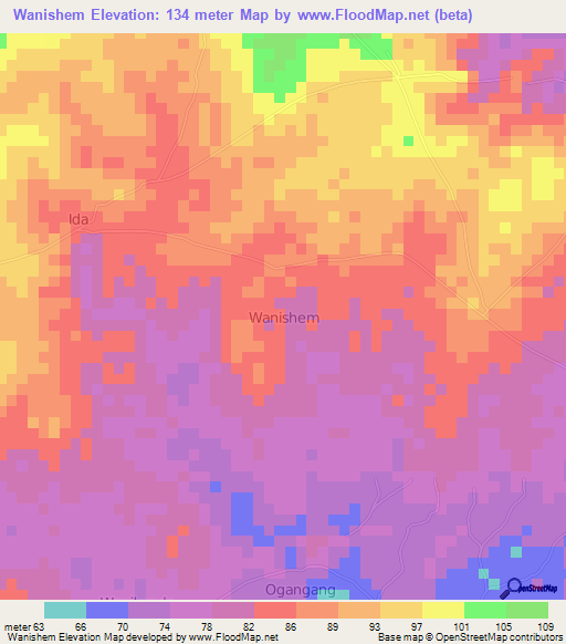 Wanishem,Nigeria Elevation Map