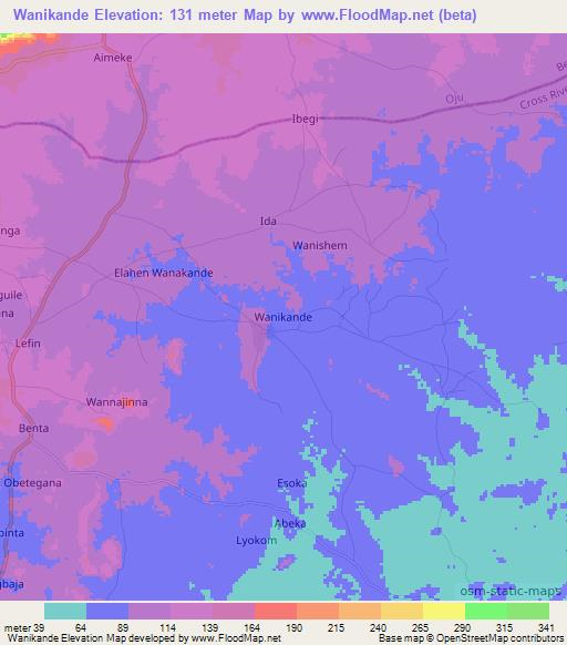 Wanikande,Nigeria Elevation Map