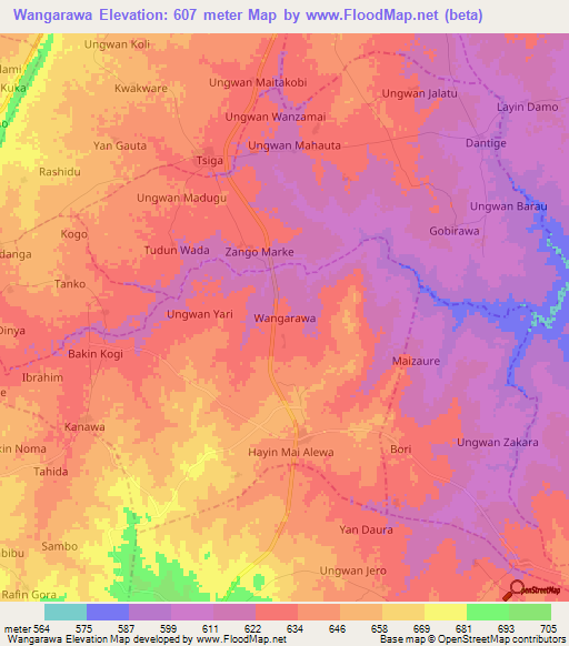 Wangarawa,Nigeria Elevation Map