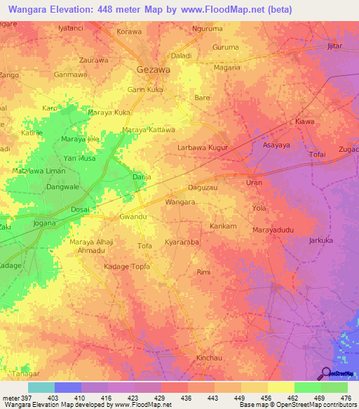 Wangara,Nigeria Elevation Map