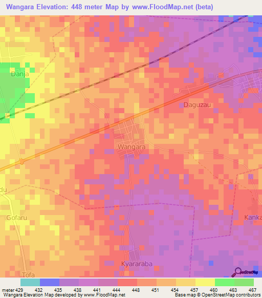 Wangara,Nigeria Elevation Map