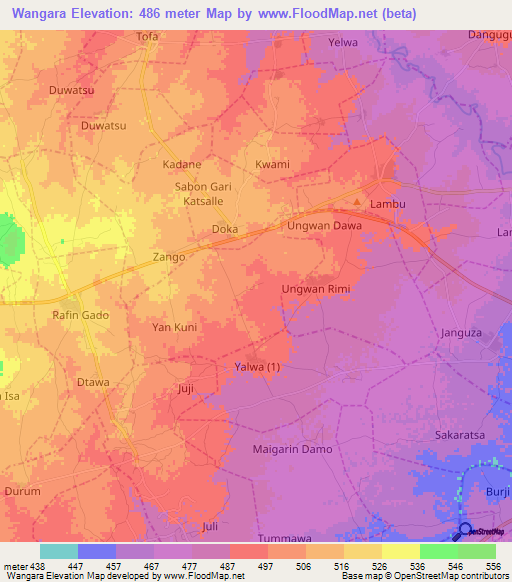 Wangara,Nigeria Elevation Map