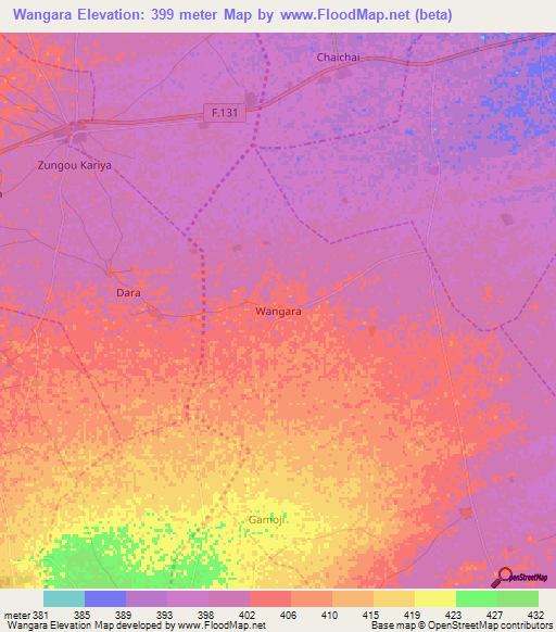 Wangara,Nigeria Elevation Map