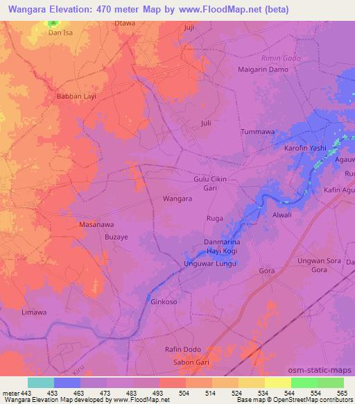Wangara,Nigeria Elevation Map