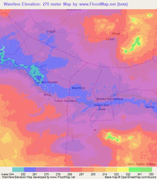 Wamfere,Nigeria Elevation Map