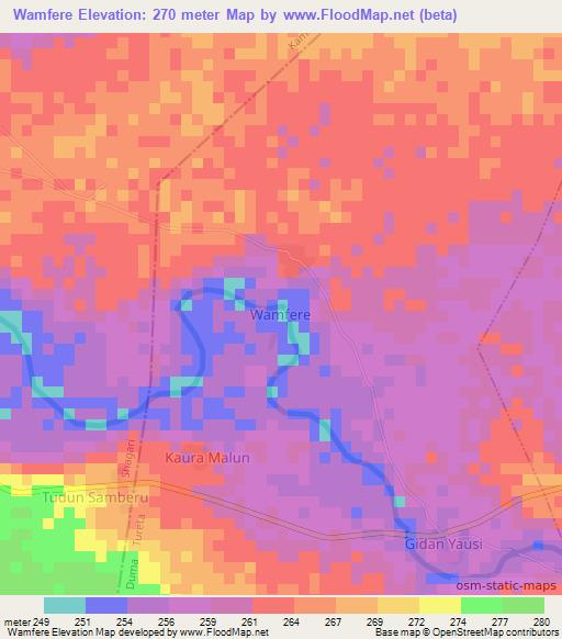 Wamfere,Nigeria Elevation Map