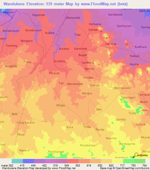 Wandukene,Nigeria Elevation Map