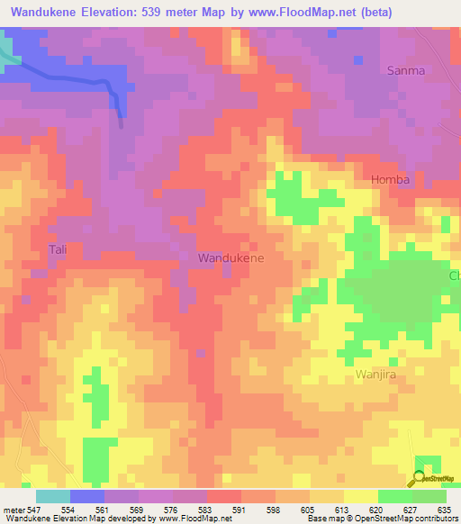 Wandukene,Nigeria Elevation Map