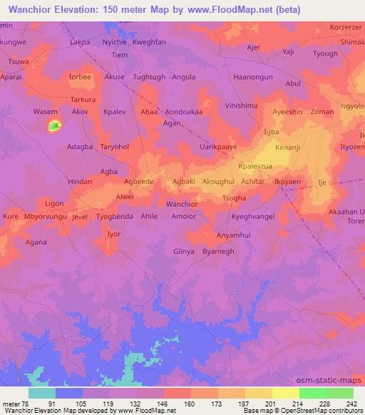 Wanchior,Nigeria Elevation Map