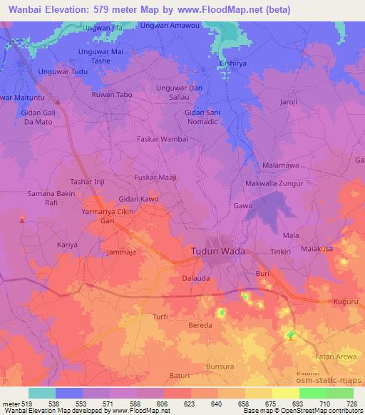 Wanbai,Nigeria Elevation Map