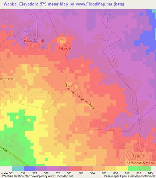 Wanbai,Nigeria Elevation Map