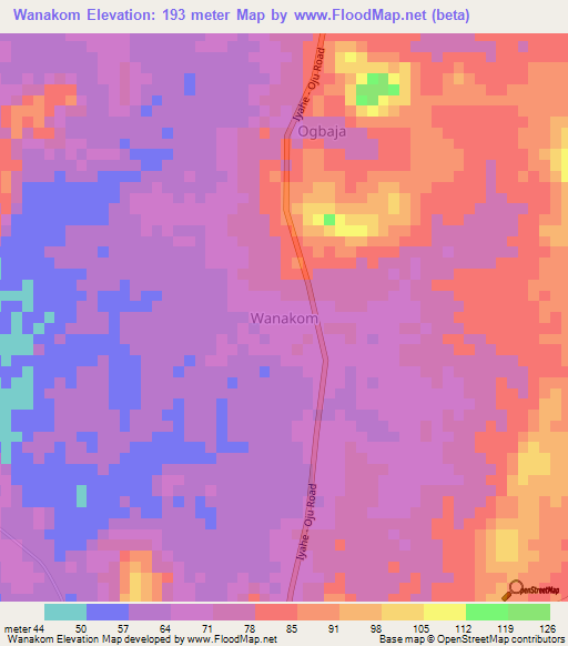 Wanakom,Nigeria Elevation Map