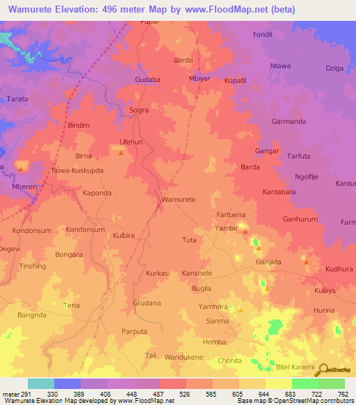 Wamurete,Nigeria Elevation Map