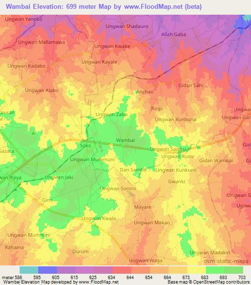 Wambai,Nigeria Elevation Map