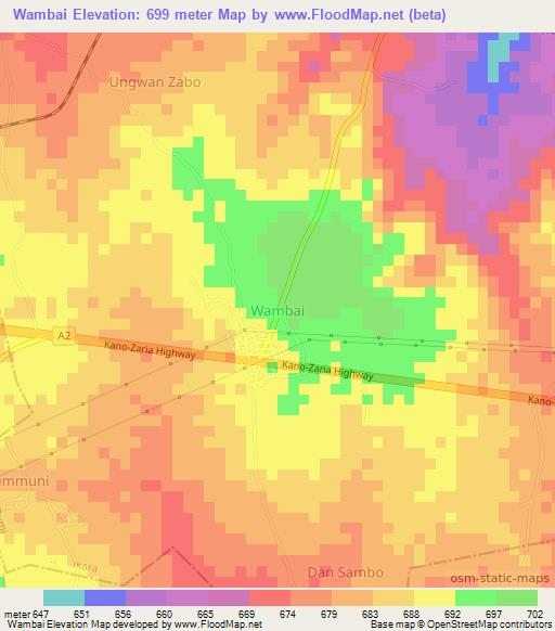 Wambai,Nigeria Elevation Map