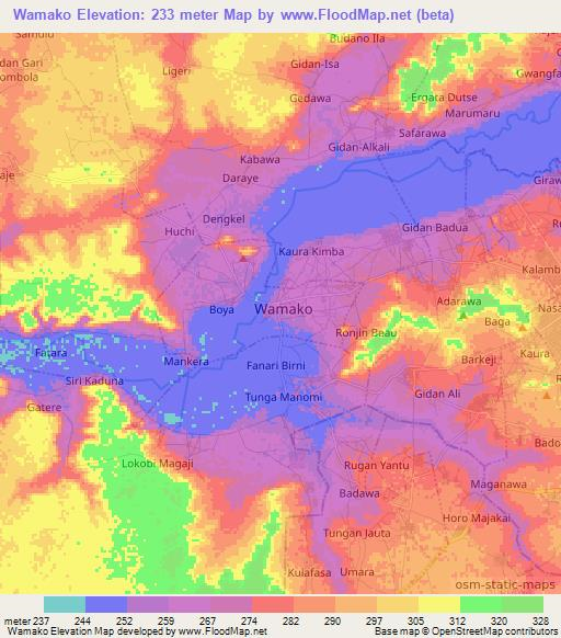 Wamako,Nigeria Elevation Map