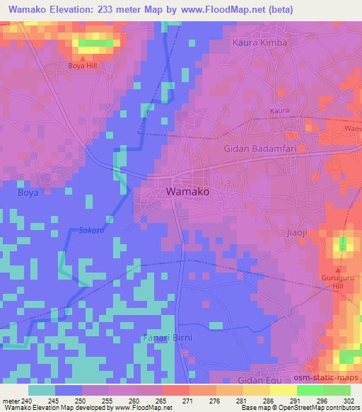 Wamako,Nigeria Elevation Map