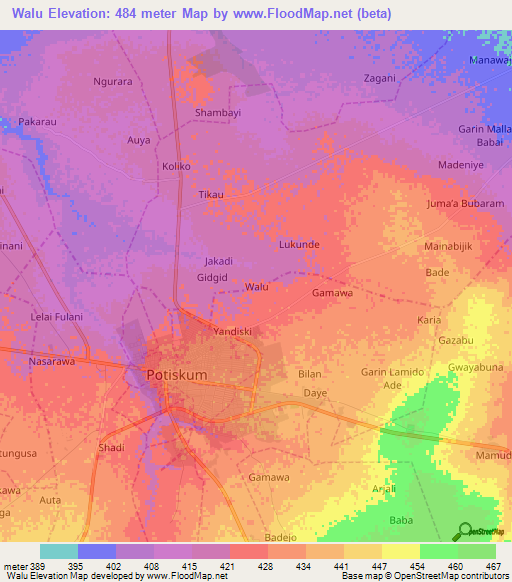 Walu,Nigeria Elevation Map