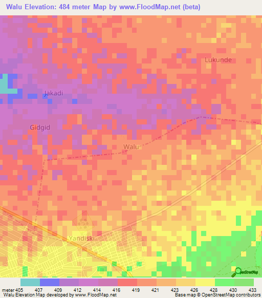 Walu,Nigeria Elevation Map