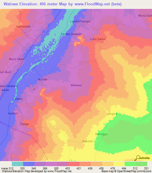 Walowa,Nigeria Elevation Map