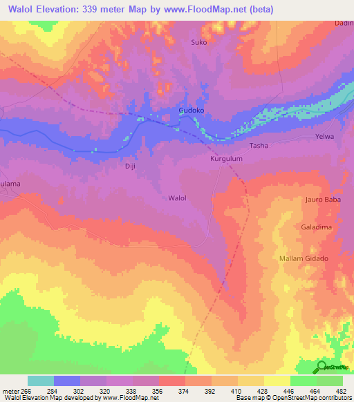 Walol,Nigeria Elevation Map