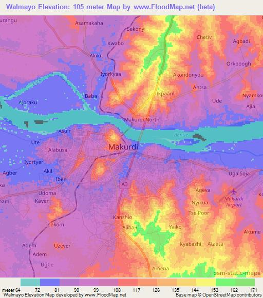 Walmayo,Nigeria Elevation Map