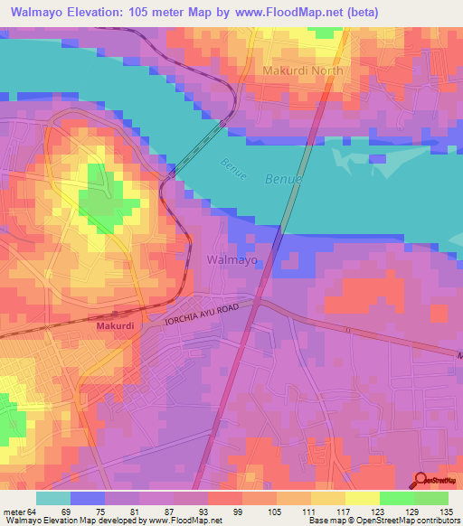 Walmayo,Nigeria Elevation Map