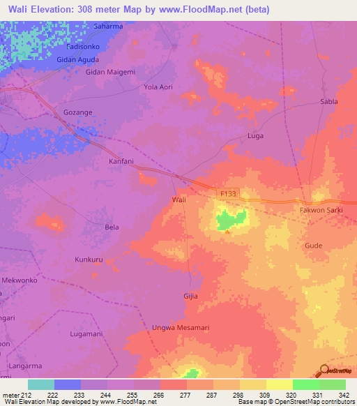 Wali,Nigeria Elevation Map