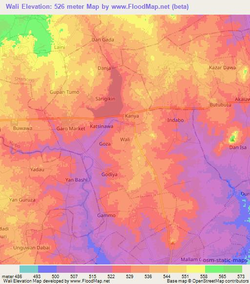 Wali,Nigeria Elevation Map