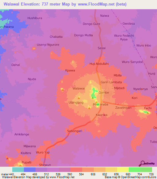 Walawal,Nigeria Elevation Map