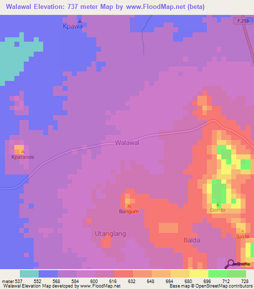 Walawal,Nigeria Elevation Map