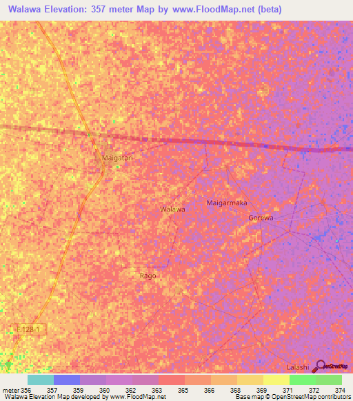 Walawa,Nigeria Elevation Map