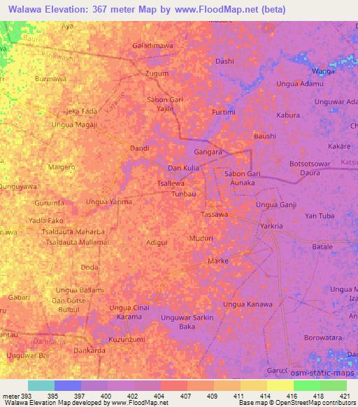 Walawa,Nigeria Elevation Map