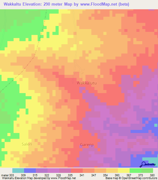 Wakkaltu,Nigeria Elevation Map