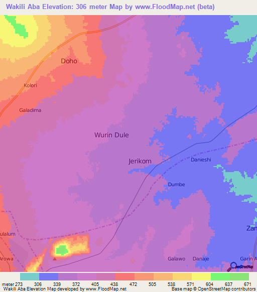 Wakili Aba,Nigeria Elevation Map