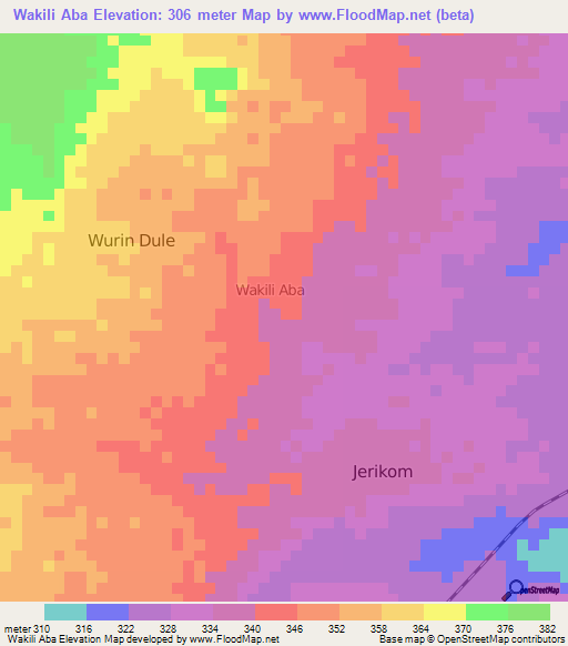 Wakili Aba,Nigeria Elevation Map