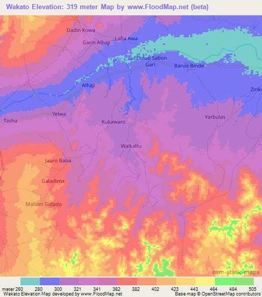 Wakato,Nigeria Elevation Map