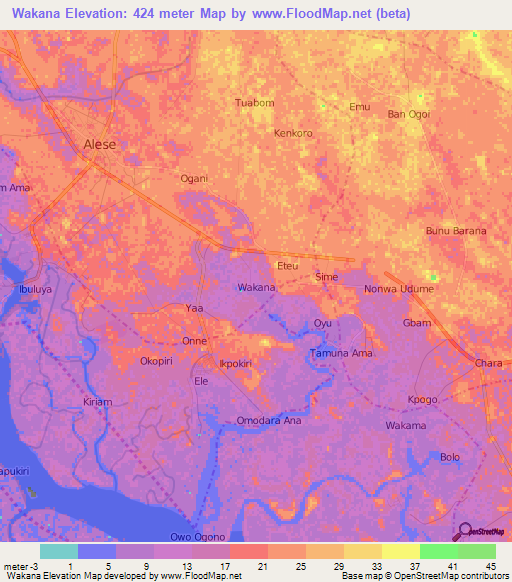 Wakana,Nigeria Elevation Map